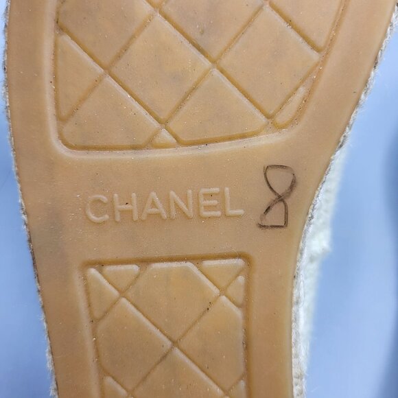 Chanel Beige Knit & Black Leather Espadrilles Size 37 B G29762 Made in Spain - Picture 11 of 16